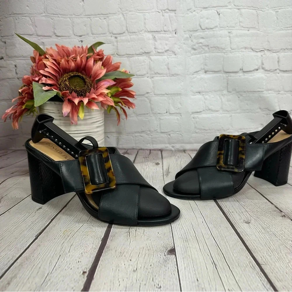 donald pliner ashlie buckle slide sandal in black leather sz 9.5